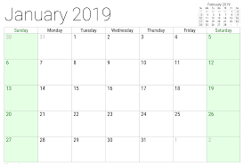 January 2019 Google Sheet Calendar Template Printable 2019 Calendar Calendar