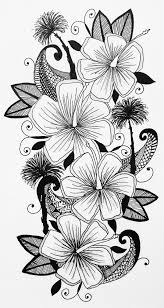Hawaiian Inspired Floral Hibiscus Flower Palm Tree Crashing Wave Tattoo Design Illustration Wave Tattoo Design Waves Tattoo Flower Drawing