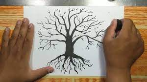 There is a belief that roots tend to stay under a tree's leaf canopy. How To Draw Tree With Branches And Roots Silhouette Step By Step Youtube