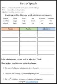 Then, they are given opportunity to practice writing sentences using the specified part of speech. Parts Of Speech Nouns Verbs Adjectives Worksheets Easyteaching Net