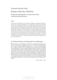 Pdf Europa Wider Den Antichrist Politische Apokalyptik Zwischen Innovation Und Institutionalisierung