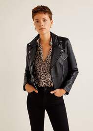 Cazadora Biker Piel Mujer Mango Espana Womens Biker Jacket Short Leather Jacket Leather Jacket