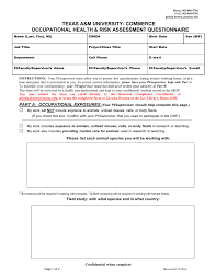 Occupational Health Risk Assessment Questionnaire Form