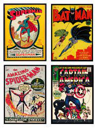 Superhero Posters Wall Grouping Set Of 4 Museum Outlets Comics Wall Art Superhero Poster Marvel Wall Art