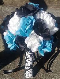 Black And Light Blue Wedding Colors Pin By Silk Flowers By Jean On Turquoise Black Wedding Turquoise Bouquet Black Bouquet White Rose Bridal Bouquet
