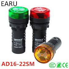 1pc ad16 22sm 12v 24v 110v 220v 380v 22mm flash signal light red led active buzzer beep alarm indicator red green yellow indicator lights led light accessories