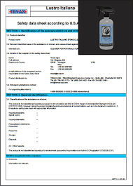 Brioaction 3 professional stain remover. Safety Data Sheets For Lustro Italiano Products