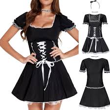 Babydoll Dress Uniform Women Sexy Lingerie Cosplay Costume Erotic Role Play Exotic Lovely Maid Dress Hair Band Neck Strap Set Best Promo 1a9283 Goteborgsaventyrscenter