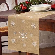 Amazon Com Sevenfish White Snowflake Christmas Table Runner 14 X 72 Inches Natural Burlap Table R Christmas Table Runner Burlap Table Runners Christmas Table