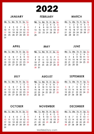 2022 calendar with holidays printable free red monday start matildastory com