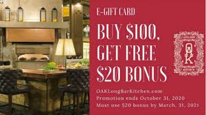 Restaurant gift card season is officially underway! Oak Long Bar Gift Card Bonus Deal Boston Restaurant News And Events
