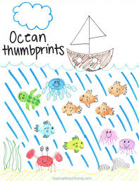 Thumbprint Ocean Animals Art With Free Ocean Theme Printables Natural Beach Living Fingerprint Art Kids Ocean Animal Crafts Fingerprint Crafts