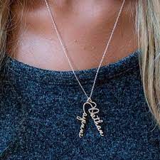 Vertical Name Necklace Sterling Silver Name Necklace Diamond Choker Necklace Vertical Necklace