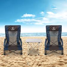 It features a big leg base that makes it highly stable to enhance your confidence when using it. Blue Portable Sand Chairs For Adults Outdoor Concerts Sports Events Camping Backpacking Redcamp Low Beach Chairs Folding Lightweight With High Back And Headrest Camping Hiking Qdvc Camping Furniture