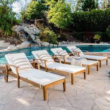 Perla Outdoor Acacia Wood Chaise Lounge With Cushion Set Of 4 By Christopher Knight Home Outdoor Chaise Lounge Chair Patio Chaise Lounge Outdoor Chaise Lounge