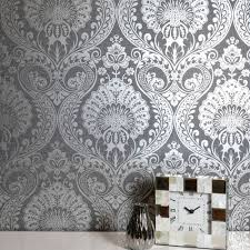 Luxe Damask Wallpaper Gunmetal Silver Arthouse 910307 Damask Wallpaper Grey Interior Design Home Wallpaper