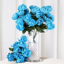 Still life with a bunch of flower. 4 Bush 56 Pcs Turquoise Artificial Giant Silk Chrysanthemum Flowers We Chaircoverfactory