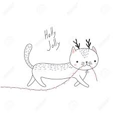 Hand Drawn Card With Cute Funny Cat With Deer Antlers Carrying Royalty Free Cliparts Vectors And Stock Illustration Image 90840049