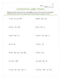 Combining Like Terms In Expressions Worksheet Like Terms Combining Like Terms Literal Equations