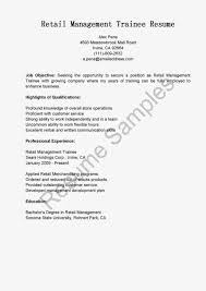 Retail Management Trainee Resume Sample Resume Retail Management