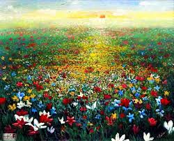 Campie Cu Flori 50 X 40 Cm Pictura Realizata De Cristian Hartie Painting Art