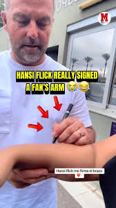Hansi Flick really signed a fan’s arm 😭😂 this man’s too nice for LaLiga ,  #Barcelona #HansiFlick #barca