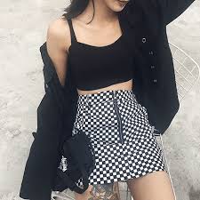 Black And White Checkered Skirt Outfit Grunge Black White Checkered Grid Front Zipper Skirt Harajuku Fashion Korean Fashion Korean Fashion Trends