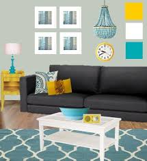But perhaps you've grown tired of the lack of color and for proof, take a look at the bedroom shown here. Yellow Grey Turquoise Living Room Novocom Top