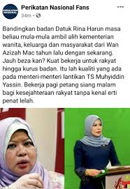 Mungkin ramai yang tidak menyedari gejala ini semakin berluluasa dan semakin serius. Tular Gambar Menteri Pembangunan Wanita Keluarga Dan Masyarakat Datuk Rina Harun Makin Jelita Dan Kurus Akhirnya Dia Sanggup Dedahkan Rahsia Makin Fit Two E Kesah