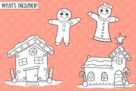 Download Gingerbread Houses Digital Stamps Graphic By Keepinitkawaiidesign Creative Fabrica PSD Mockup Templates