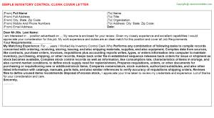 Inventory Control Clerk Cover Letter