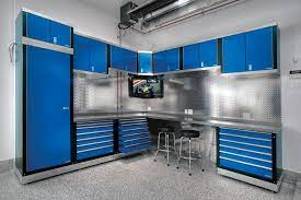 Metal Garage Cabinets 09 Flat Screen Tv Tool Chests Chrome Backsplash Garage Cabinets Garage Interior Garage Design