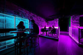The Booths At Lofi Give Off A Cyberpunk Inspired Glow To The Bar Stay Tuned For Opening Announcement Synecdocheat Nightclub Design Club Design Design Studio