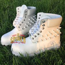 White Spiked Timberlands Custom Boots Timberland Boots Boots