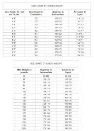 downhill ski size guide fontana sports