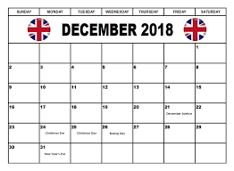 December 2018 Calendar With Holidays Uk Calendar Uk Calendar Monthly Calendar Template