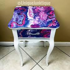 An Acrylic Pour Makeover The Second Time Around Table Painted Side Tables Acrylic Pouring Hand Crafted Furniture