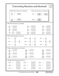 4th Grade Math Worksheets Converting Fractions And Decimals