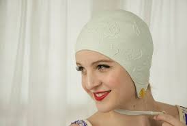 1950s White Floral Swim Cap With Chin Strap Swim Caps Bathing Cap Cap
