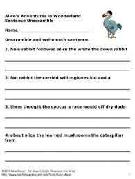 Alice S Adventures In Wonderland Free Sentence Unscramble Adventures In Wonderland Sentence Unscramble Alice S Adventures In Wonderland