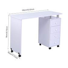 Amazon Com Escritorio Movil Para Arte De Unas Con 4 Cajones Mesa Tecnica Con Reposabrazos Mesa De Mano Para Salon De Spa Equipo De Unas Color Blanco 46 85 X 17 72 X 30 71 Pulgadas