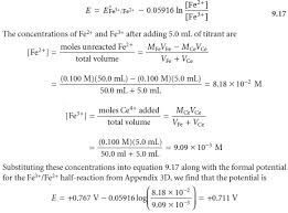 Calculate the ph at the halfway point and at the equivalence point for each of the following titrations. Redox Titration Curves
