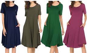 Locryz Womens Short Sleeve Pocket Swing Dress Casual Loose T-shirt Dress At Amazon Womens Clothing Store
