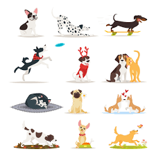 Dogs Set Cartoon Styles Animal Logo Brand Dog Sitting