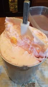 Pour this mixture into the can of the ice cream freezer. Easy Peach Ice Cream 2 Cans Eagle Brand Milk 1 Can Diced Peaches 1 2liter Peach Nehi Mix And F Peach Ice Cream Recipe Peach Ice Cream Homemade Peach Ice Cream
