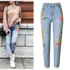 Diy your own trendy embroidery on to your favorite pair of jeans instead of spending a ton of money on a new pair. New Fashion Jeans Women S Clothing 3d Floral Embroidery Denim Pants High Waist Straight Vintage Ripped Ladies Slim Jean Trousers Onshopdeals Com