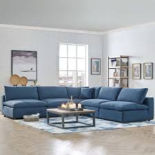 Modway Commix Down Filled Overstuffed 5 Piece Sectional Sofa Set Modern Sofa Sectional Blue Couch Living Room Sofa Set