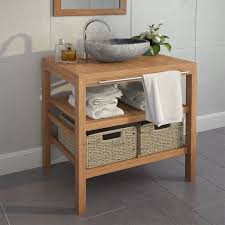 Schubladenseiten/ schubladenrückseite:massive birke, klarer acryllack. Waschtischunterschrank Teak Massiv Mit Flussstein 1 Waschbecken