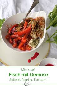 Fischfilet Auf Sellerie Paprika Gemuse Mit Granatapfeldressing Rezept Low Carb Rezepte Mittagessen Gesund Kochen Low Carb Mittagessen
