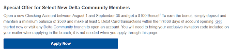 Make 10 debit card transactions within 60 days of account opening Expried Ga Only Delta Community Credit Union 100 Checking Bonus Direct Deposit Not Required Doctor Of Credit